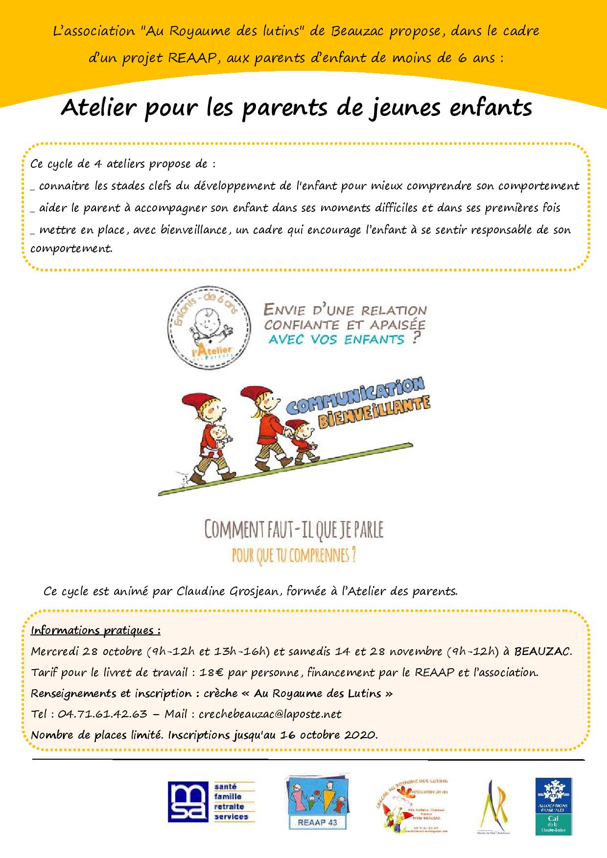 Cycle de 4 ateliers pour les parents de jeunes enfants